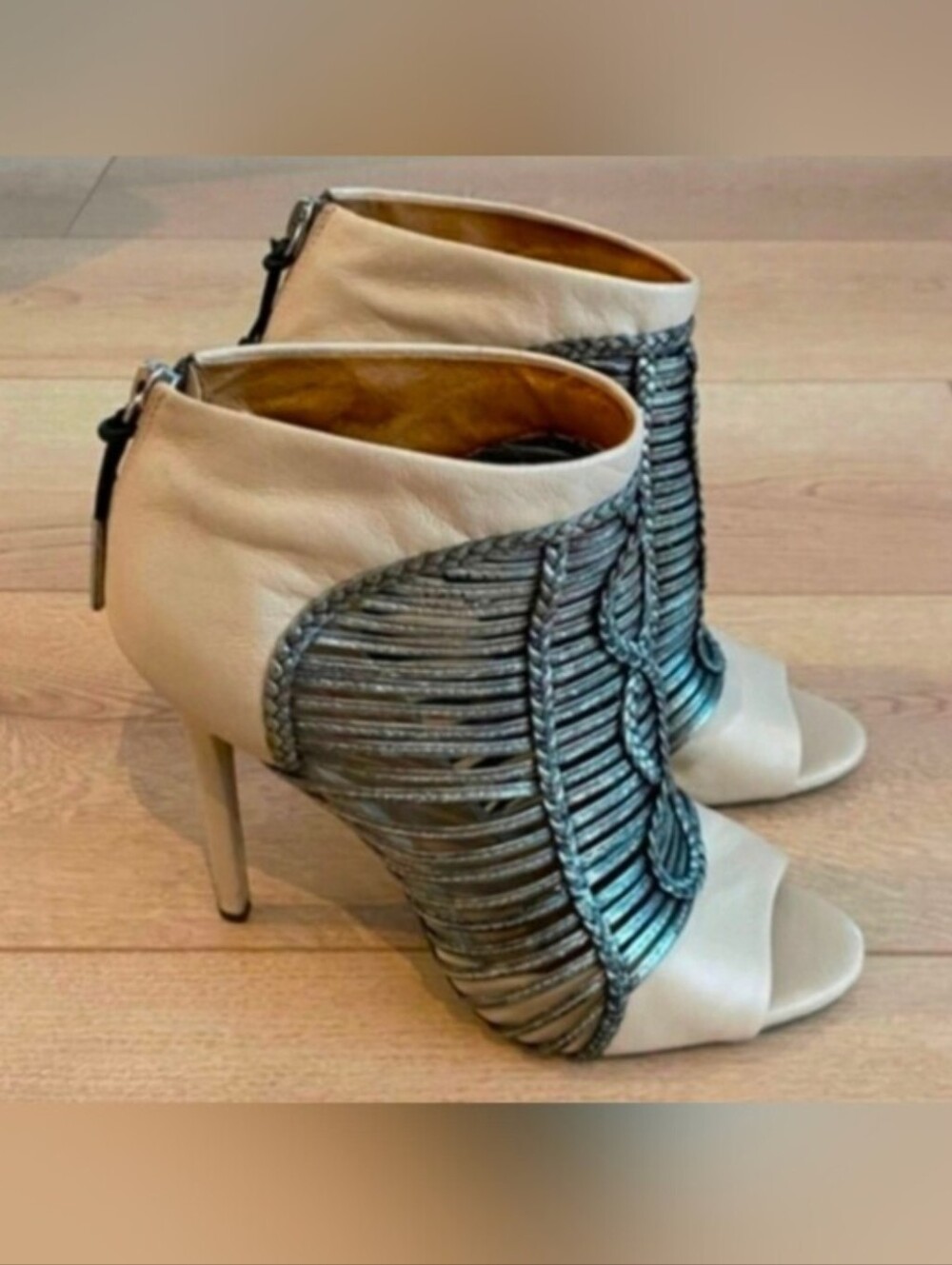 L.A.M.B. Cream and Metallic Women's Leather Ankle Boots